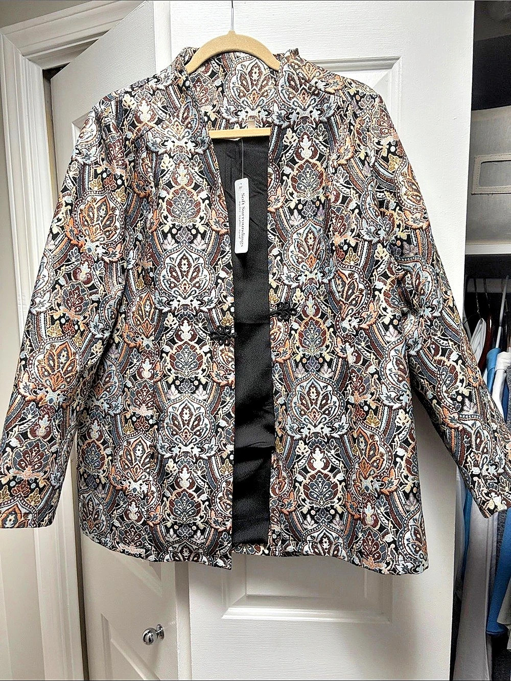 Soft Surroundings Paisley Open Front Jacket in Black & Brown